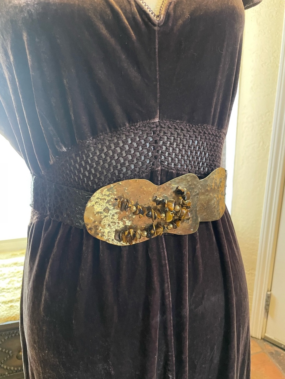 1980’s vintage luxury 24k Gold plated snakeskin tiger eye belt brutalist - Picture 9 of 9